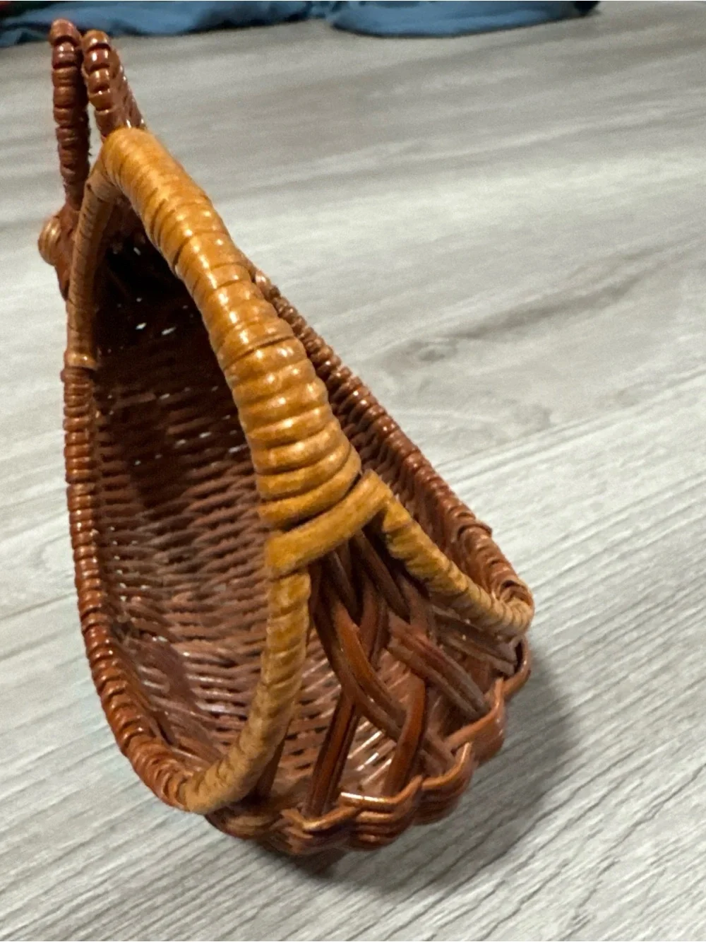 Vintage Small EASTER BUNNY Brown Wicker Basket 5.5” With Handle Plant Holder